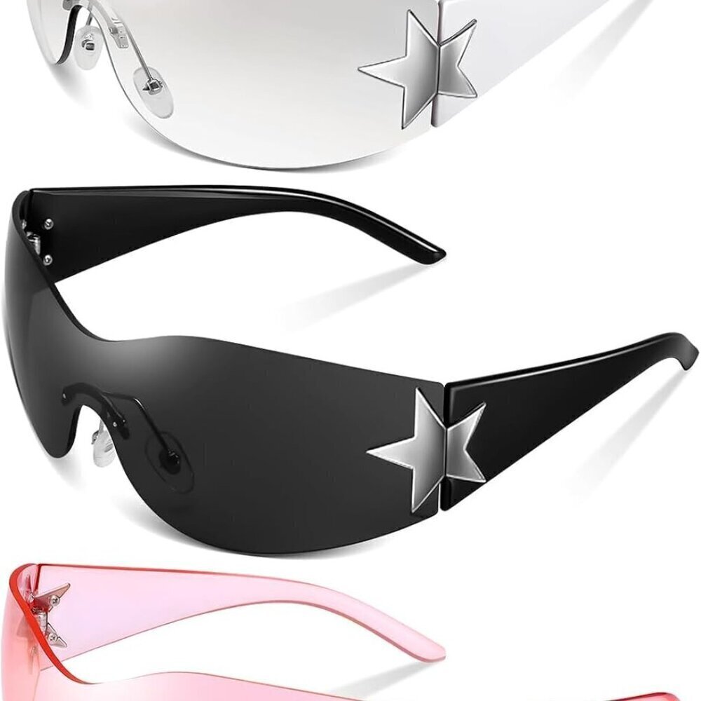 3 Pairs Y2K Rimless Wrap Sunglasses UV400 Polarized Fashion Shield for Men Women